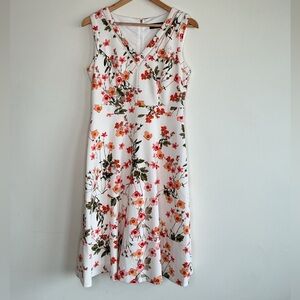Karl Lagerfeld Paris White Coral A line Floral Fit Flare Dress Sleeveless Sz 8